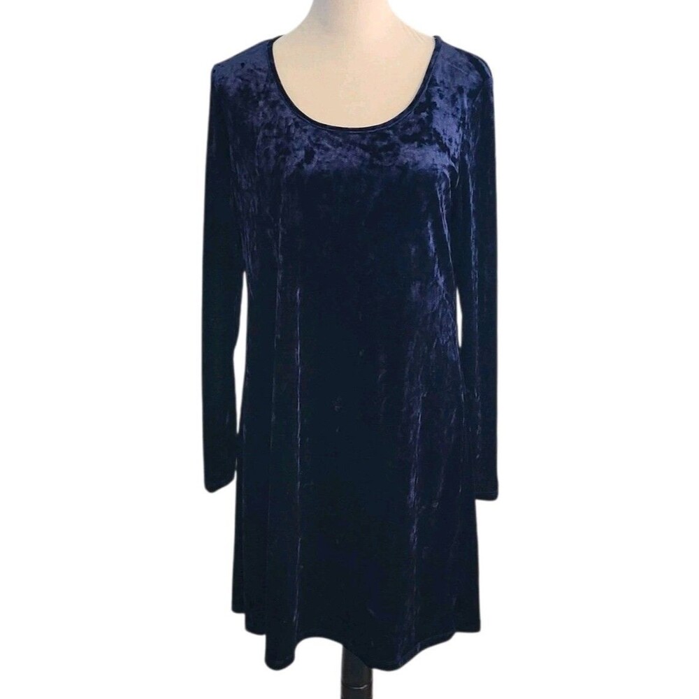 VTG 90s Ronni Nicole Navy Blue Crushed Velvet Dress Sz 8 LS Goth Romantic Witchy